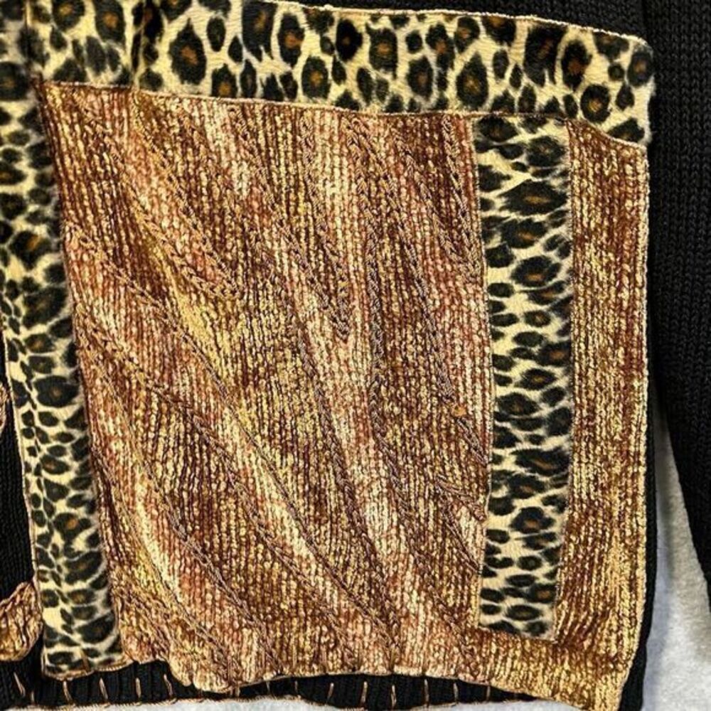 Vintage VICTORIA HARBOUR Safari Cardigan Sweater Animal Print Black Womens Small - Picture 11 of 12
